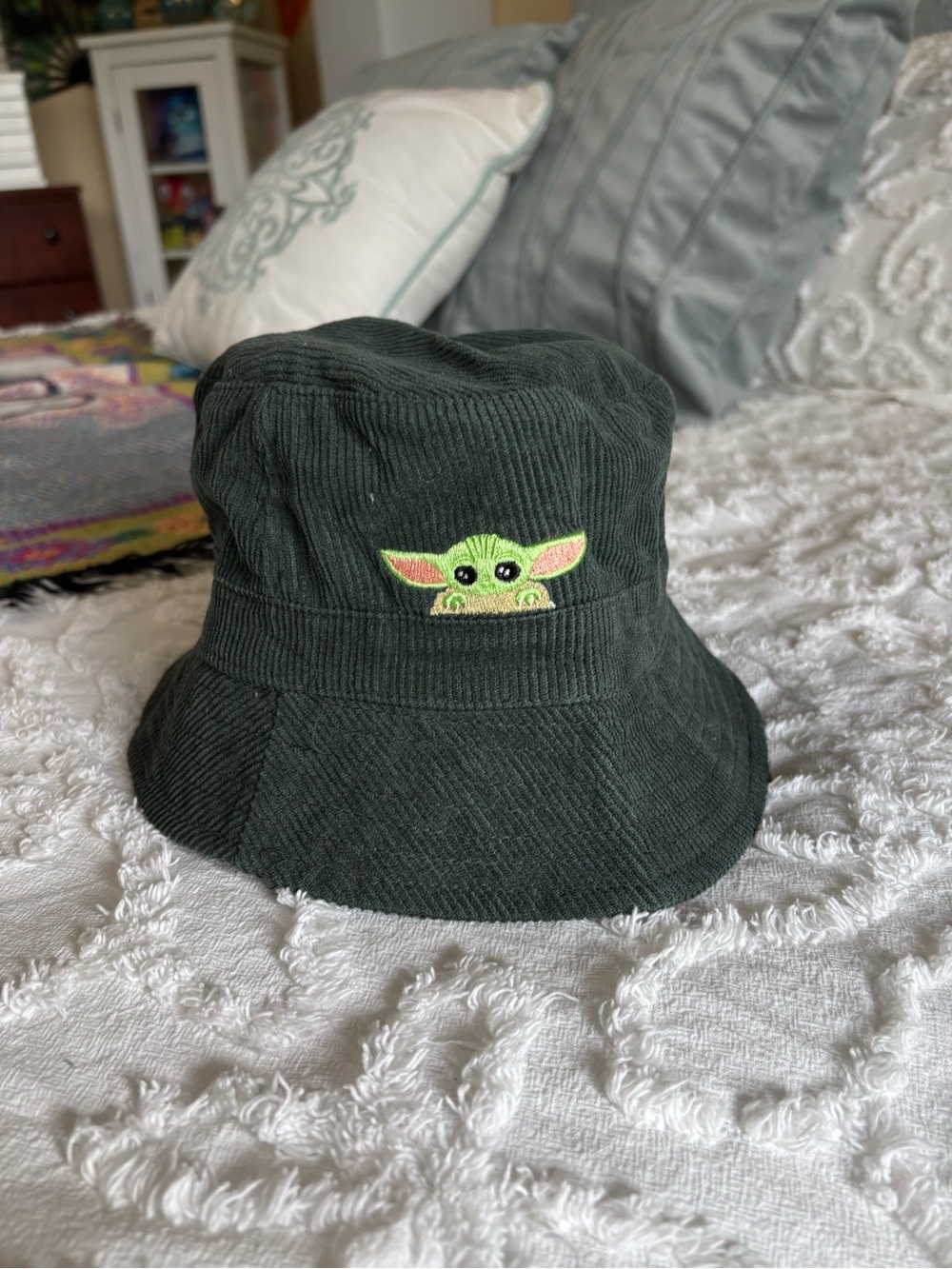 Star Wars Kids Dark Green Corduroy Bucket Hat with Baby Yoda Embroidery
